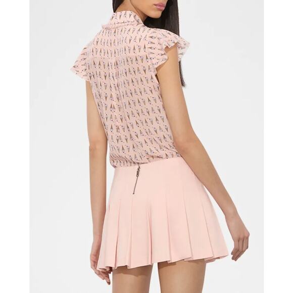 ALICE + OLIVIA Martel Flutter-Sleeve Blouse in Sundae Pink Bloom - Picture 4 of 8